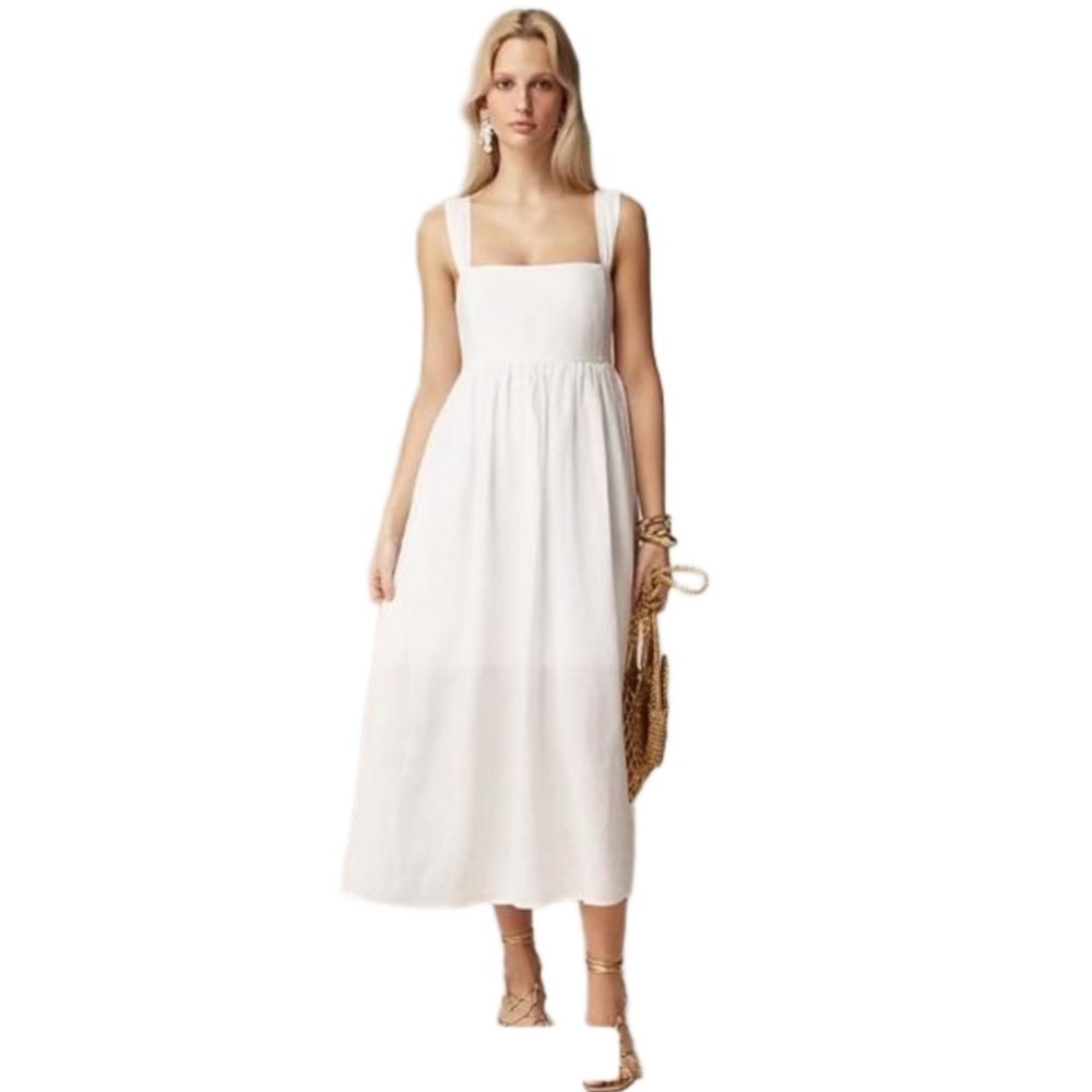 J Crew Squareneck midi dress in linen, Sz 0,  NWT